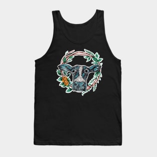 Watercolor Cow Face Art Floral Wreath Gift Tank Top